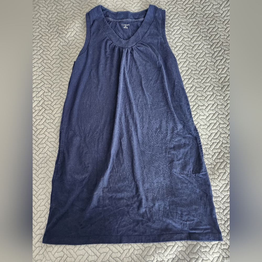 Land's End Women M Navy Blue 100% Cotton Sleeveless Swim Coverup Dress - EUC